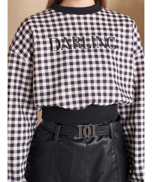 ダーリッチ　ギンガムチェックオフショルトップス　グレー　ブラック　FREE ダーリッチ Darich ギンガムチェックオフショルトップス