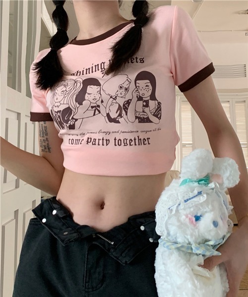 HALEY PESCA（ヘーリーペスカ）の「HALEY PESCA/ショート丈 フロントプリントPOPTシャツ（Tシャツ/カットソー・レディース・アイボリー/ブラウン/ピンク・MEDIUM/LARGE）」の3枚目の写真