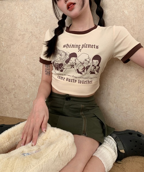 HALEY PESCA（ヘーリーペスカ）の「HALEY PESCA/ショート丈 フロントプリントPOPTシャツ（Tシャツ/カットソー・レディース・アイボリー/ブラウン/ピンク・MEDIUM/LARGE）」の22枚目の写真