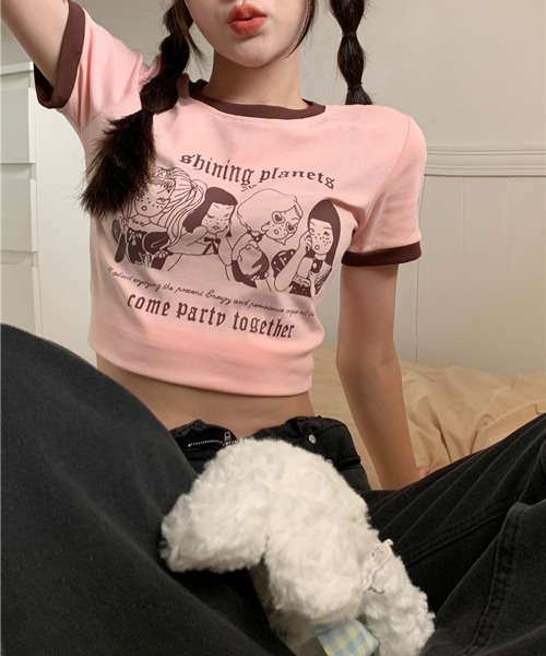 HALEY PESCA（ヘーリーペスカ）の「HALEY PESCA/ショート丈 フロントプリントPOPTシャツ（Tシャツ/カットソー・レディース・アイボリー/ブラウン/ピンク・MEDIUM/LARGE）」の12枚目の写真