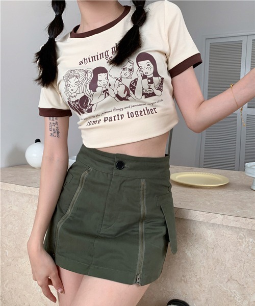 HALEY PESCA（ヘーリーペスカ）の「HALEY PESCA/ショート丈 フロントプリントPOPTシャツ（Tシャツ/カットソー・レディース・アイボリー/ブラウン/ピンク・MEDIUM/LARGE）」の4枚目の写真