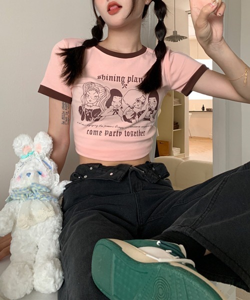 HALEY PESCA（ヘーリーペスカ）の「HALEY PESCA/ショート丈 フロントプリントPOPTシャツ（Tシャツ/カットソー・レディース・アイボリー/ブラウン/ピンク・MEDIUM/LARGE）」の9枚目の写真