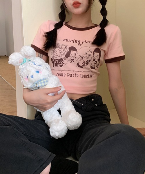 HALEY PESCA（ヘーリーペスカ）の「HALEY PESCA/ショート丈 フロントプリントPOPTシャツ（Tシャツ/カットソー・レディース・アイボリー/ブラウン/ピンク・MEDIUM/LARGE）」の6枚目の写真
