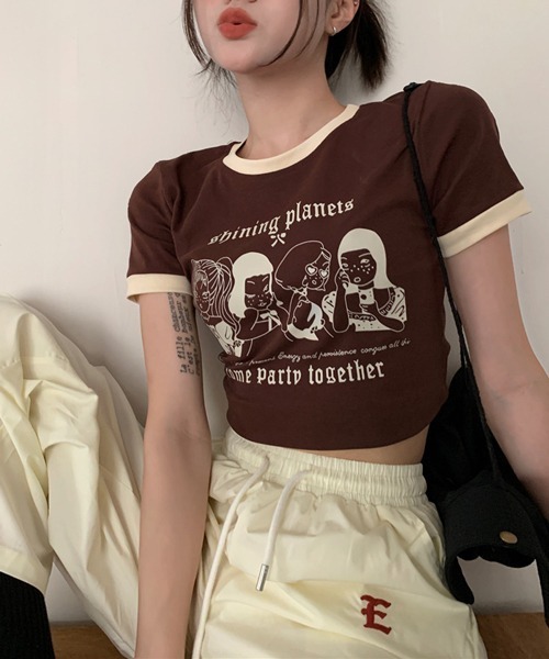 HALEY PESCA（ヘーリーペスカ）の「HALEY PESCA/ショート丈 フロントプリントPOPTシャツ（Tシャツ/カットソー・レディース・アイボリー/ブラウン/ピンク・MEDIUM/LARGE）」の20枚目の写真