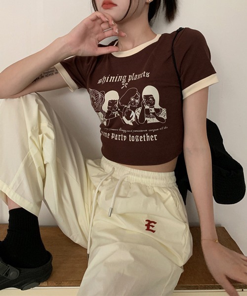 HALEY PESCA（ヘーリーペスカ）の「HALEY PESCA/ショート丈 フロントプリントPOPTシャツ（Tシャツ/カットソー・レディース・アイボリー/ブラウン/ピンク・MEDIUM/LARGE）」の5枚目の写真