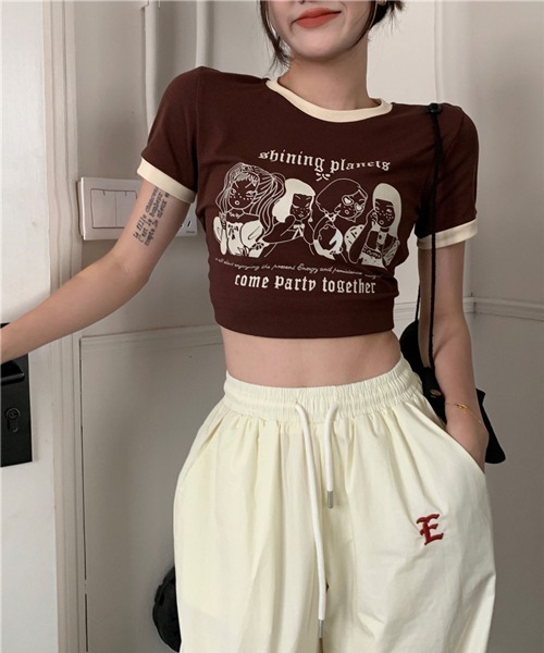 HALEY PESCA（ヘーリーペスカ）の「HALEY PESCA/ショート丈 フロントプリントPOPTシャツ（Tシャツ/カットソー・レディース・アイボリー/ブラウン/ピンク・MEDIUM/LARGE）」の11枚目の写真