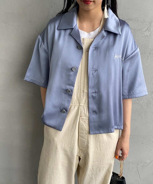 JEANS FACTORY （ジーンズファクトリー）の「[SPORTCLAD/スポーツクラッド] 別注 オープンカラーサテンシャツ（シャツ/ブラウス・レディース・サックスブルー/ブラック/イエロー・F）」の17枚目の写真