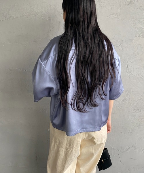 JEANS FACTORY （ジーンズファクトリー）の「[SPORTCLAD/スポーツクラッド] 別注 オープンカラーサテンシャツ（シャツ/ブラウス・レディース・サックスブルー/ブラック/イエロー・F）」の19枚目の写真