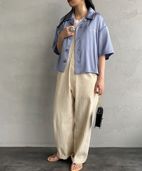 JEANS FACTORY （ジーンズファクトリー）の「[SPORTCLAD/スポーツクラッド] 別注 オープンカラーサテンシャツ（シャツ/ブラウス・レディース・サックスブルー/ブラック/イエロー・F）」の9枚目の写真