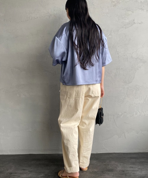 JEANS FACTORY （ジーンズファクトリー）の「[SPORTCLAD/スポーツクラッド] 別注 オープンカラーサテンシャツ（シャツ/ブラウス・レディース・サックスブルー/ブラック/イエロー・F）」の5枚目の写真
