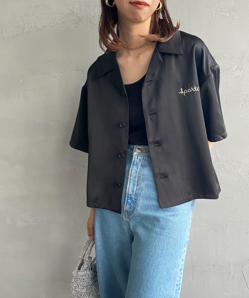 JEANS FACTORY （ジーンズファクトリー）の「[SPORTCLAD/スポーツクラッド] 別注 オープンカラーサテンシャツ（シャツ/ブラウス・レディース・サックスブルー/ブラック/イエロー・F）」の10枚目の写真