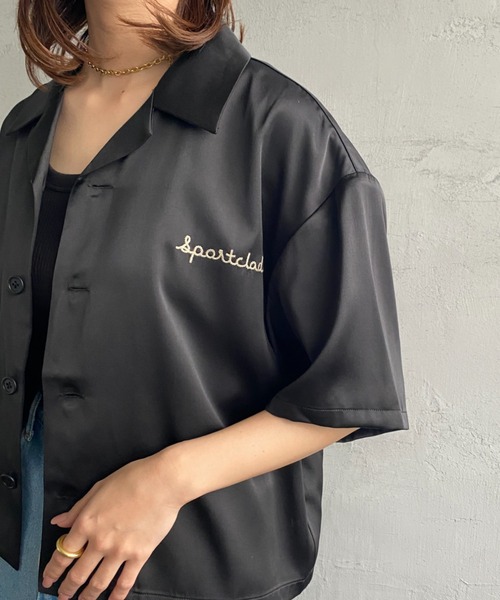JEANS FACTORY （ジーンズファクトリー）の「[SPORTCLAD/スポーツクラッド] 別注 オープンカラーサテンシャツ（シャツ/ブラウス・レディース・サックスブルー/ブラック/イエロー・F）」の16枚目の写真