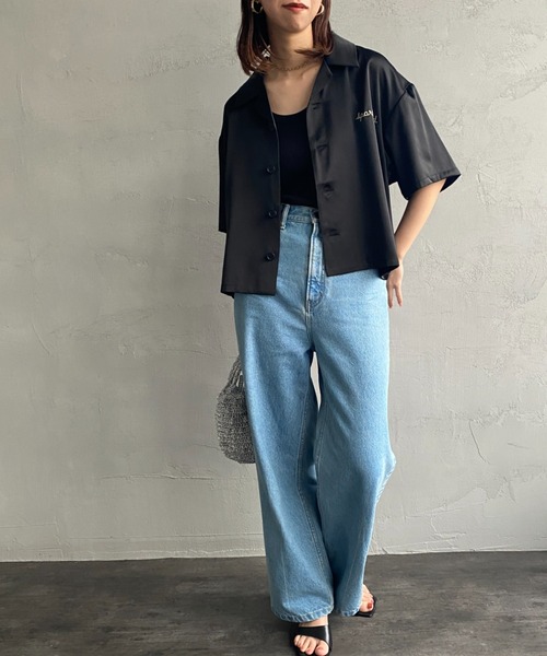 JEANS FACTORY （ジーンズファクトリー）の「[SPORTCLAD/スポーツクラッド] 別注 オープンカラーサテンシャツ（シャツ/ブラウス・レディース・サックスブルー/ブラック/イエロー・F）」の8枚目の写真