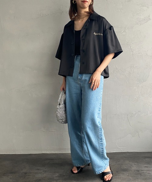 JEANS FACTORY （ジーンズファクトリー）の「[SPORTCLAD/スポーツクラッド] 別注 オープンカラーサテンシャツ（シャツ/ブラウス・レディース・サックスブルー/ブラック/イエロー・F）」の13枚目の写真