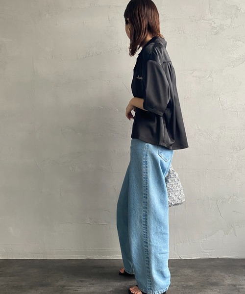 JEANS FACTORY （ジーンズファクトリー）の「[SPORTCLAD/スポーツクラッド] 別注 オープンカラーサテンシャツ（シャツ/ブラウス・レディース・サックスブルー/ブラック/イエロー・F）」の14枚目の写真
