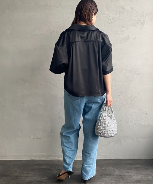 JEANS FACTORY （ジーンズファクトリー）の「[SPORTCLAD/スポーツクラッド] 別注 オープンカラーサテンシャツ（シャツ/ブラウス・レディース・サックスブルー/ブラック/イエロー・F）」の15枚目の写真