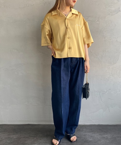 JEANS FACTORY （ジーンズファクトリー）の「[SPORTCLAD/スポーツクラッド] 別注 オープンカラーサテンシャツ（シャツ/ブラウス・レディース・サックスブルー/ブラック/イエロー・F）」の22枚目の写真