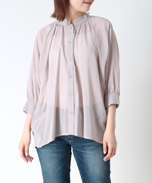 Jines(ジネス)の「ラグランスリーブスタンドネックブラウス(シャツ/ブラウス・レディース・ピンク/グレー/オフホワイト/ブラック/カーキ・38)」の5枚目の写真