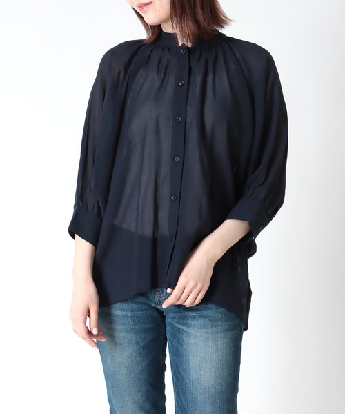 Jines(ジネス)の「ラグランスリーブスタンドネックブラウス(シャツ/ブラウス・レディース・ピンク/グレー/オフホワイト/ブラック/カーキ・38)」の2枚目の写真