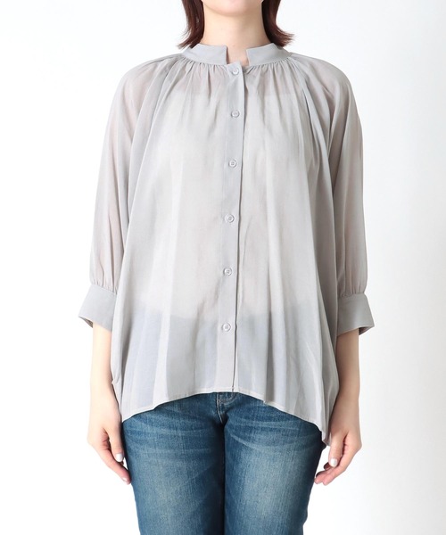 Jines(ジネス)の「ラグランスリーブスタンドネックブラウス(シャツ/ブラウス・レディース・ピンク/グレー/オフホワイト/ブラック/カーキ・38)」の6枚目の写真