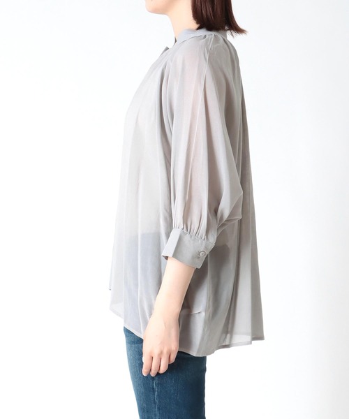 Jines(ジネス)の「ラグランスリーブスタンドネックブラウス(シャツ/ブラウス・レディース・ピンク/グレー/オフホワイト/ブラック/カーキ・38)」の7枚目の写真