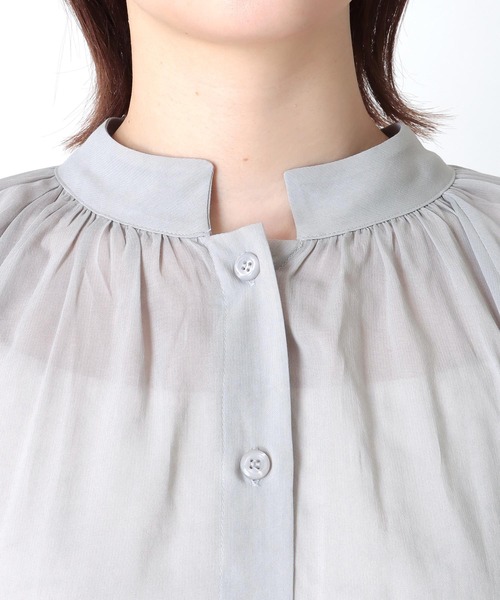 Jines(ジネス)の「ラグランスリーブスタンドネックブラウス(シャツ/ブラウス・レディース・ピンク/グレー/オフホワイト/ブラック/カーキ・38)」の9枚目の写真