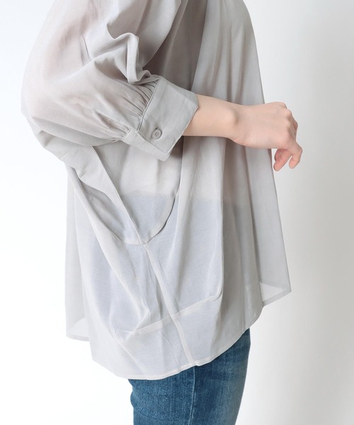 Jines(ジネス)の「ラグランスリーブスタンドネックブラウス(シャツ/ブラウス・レディース・ピンク/グレー/オフホワイト/ブラック/カーキ・38)」の12枚目の写真