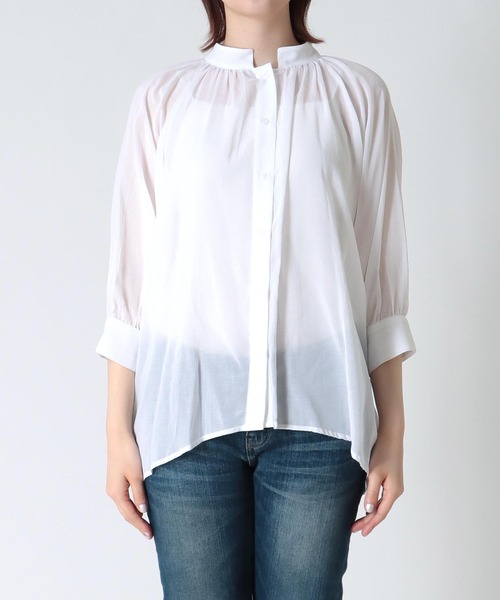 Jines(ジネス)の「ラグランスリーブスタンドネックブラウス(シャツ/ブラウス・レディース・ピンク/グレー/オフホワイト/ブラック/カーキ・38)」の14枚目の写真