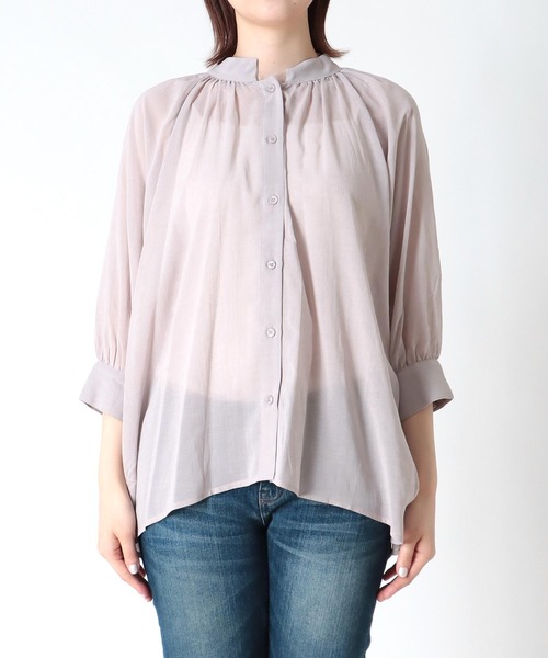 Jines(ジネス)の「ラグランスリーブスタンドネックブラウス(シャツ/ブラウス・レディース・ピンク/グレー/オフホワイト/ブラック/カーキ・38)」の18枚目の写真