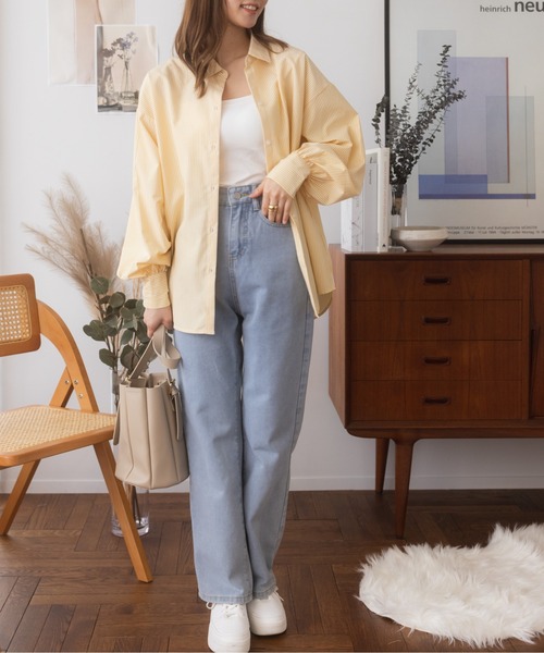 ad thie(アドティエ)の「オーバーサイズ ストライプシャツ(Tシャツ/カットソー・レディース・イエロー/ピンク/グリーン/ブルー系その他/ブラック・M/L)」の17枚目の写真
