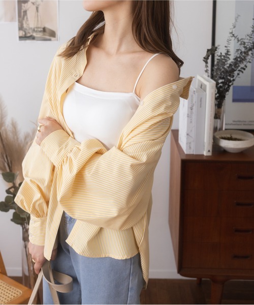ad thie(アドティエ)の「オーバーサイズ ストライプシャツ(Tシャツ/カットソー・レディース・イエロー/ピンク/グリーン/ブルー系その他/ブラック・M/L)」の19枚目の写真