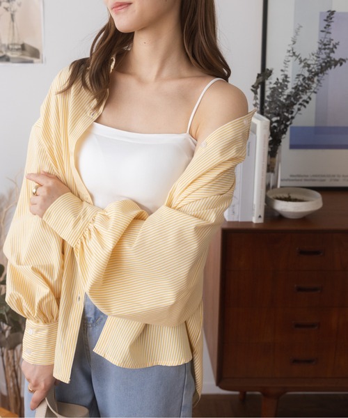 ad thie(アドティエ)の「オーバーサイズ ストライプシャツ(Tシャツ/カットソー・レディース・イエロー/ピンク/グリーン/ブルー系その他/ブラック・M/L)」の18枚目の写真