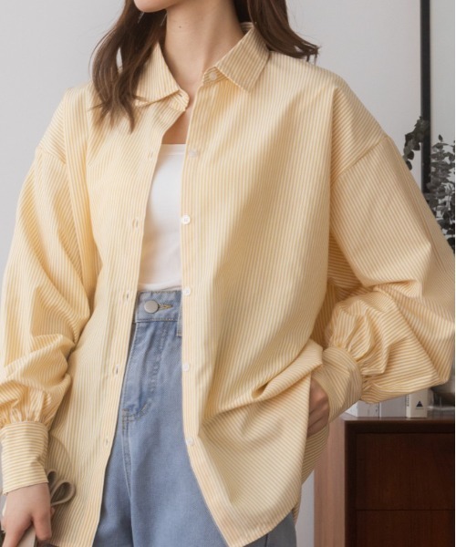 ad thie(アドティエ)の「オーバーサイズ ストライプシャツ(Tシャツ/カットソー・レディース・イエロー/ピンク/グリーン/ブルー系その他/ブラック・M/L)」の13枚目の写真
