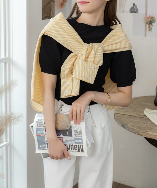ad thie(アドティエ)の「オーバーサイズ ストライプシャツ(Tシャツ/カットソー・レディース・イエロー/ピンク/グリーン/ブルー系その他/ブラック・M/L)」の20枚目の写真