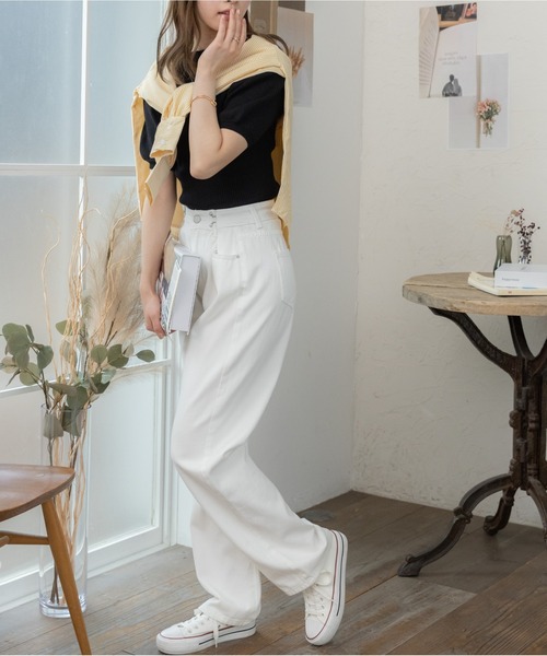 ad thie(アドティエ)の「オーバーサイズ ストライプシャツ(Tシャツ/カットソー・レディース・イエロー/ピンク/グリーン/ブルー系その他/ブラック・M/L)」の21枚目の写真