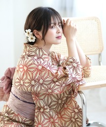 utatane（ウタタネ）の「浴衣3点セット 綿麻 えんじの麻の葉（浴衣）」