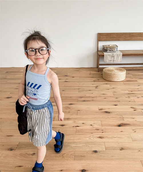 aimoha（アイモハ）の「【aimoha-KIDS-】子供服 プリント入り無地+ストライプ切り替えデニムハーフパンツ（デニムパンツ・キッズ・ブラック/ブルー・80/90/100/110/120/130）」の3枚目の写真