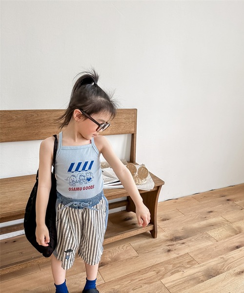 aimoha（アイモハ）の「【aimoha-KIDS-】子供服 プリント入り無地+ストライプ切り替えデニムハーフパンツ（デニムパンツ・キッズ・ブラック/ブルー・80/90/100/110/120/130）」の5枚目の写真