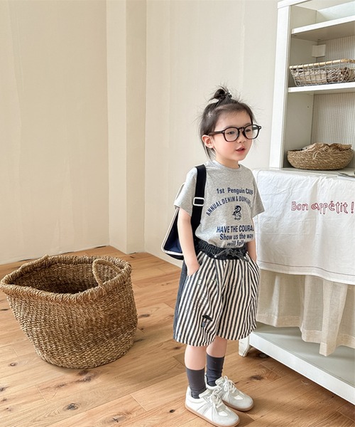 aimoha（アイモハ）の「【aimoha-KIDS-】子供服 プリント入り無地+ストライプ切り替えデニムハーフパンツ（デニムパンツ・キッズ・ブラック/ブルー・80/90/100/110/120/130）」の8枚目の写真