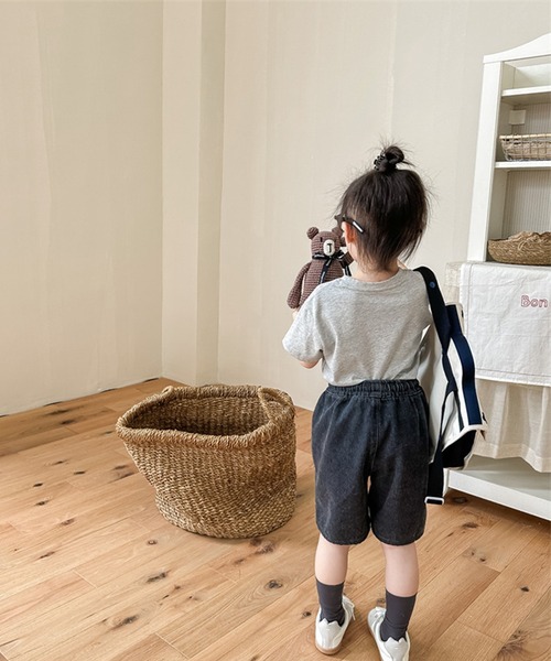 aimoha（アイモハ）の「【aimoha-KIDS-】子供服 プリント入り無地+ストライプ切り替えデニムハーフパンツ（デニムパンツ・キッズ・ブラック/ブルー・80/90/100/110/120/130）」の9枚目の写真