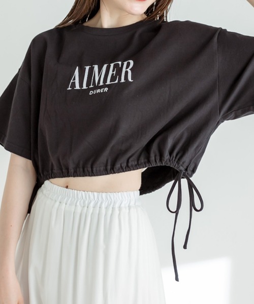OLIVE des OLIVE(オリーブデオリーブ)の「裾リボンクロップドTシャツ 1031060430(Tシャツ/カットソー・レディース・ライム/オートミール/ブラック系その他/オフホワイト/ブラック・FREE)」の3枚目の写真