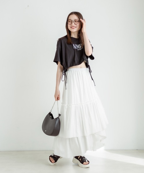 OLIVE des OLIVE(オリーブデオリーブ)の「裾リボンクロップドTシャツ 1031060430(Tシャツ/カットソー・レディース・ライム/オートミール/ブラック系その他/オフホワイト/ブラック・FREE)」の8枚目の写真