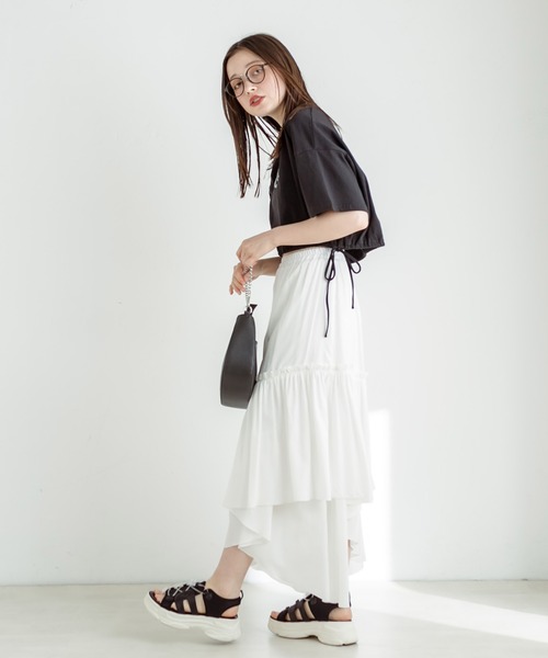 OLIVE des OLIVE(オリーブデオリーブ)の「裾リボンクロップドTシャツ 1031060430(Tシャツ/カットソー・レディース・ライム/オートミール/ブラック系その他/オフホワイト/ブラック・FREE)」の9枚目の写真