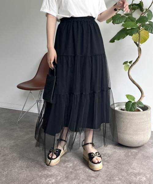 prose verse（プロズヴェール）の「チュールティアードスカート（スカート・レディース・ブラック・ﾌﾘ-）」の8枚目の写真