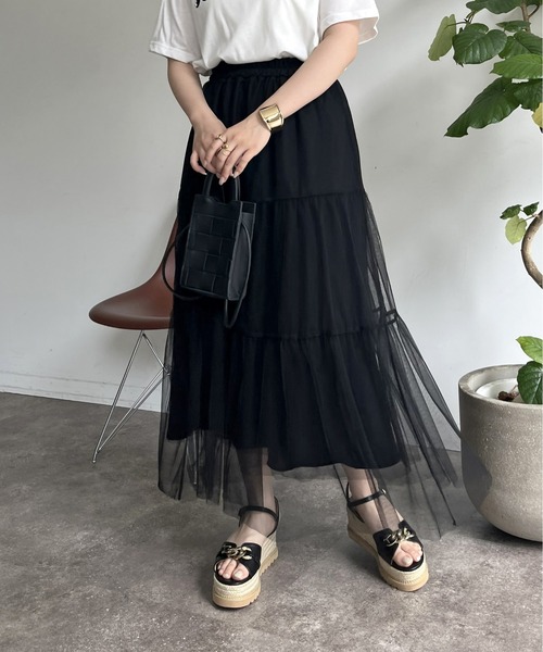 prose verse（プロズヴェール）の「チュールティアードスカート（スカート・レディース・ブラック・ﾌﾘ-）」の10枚目の写真