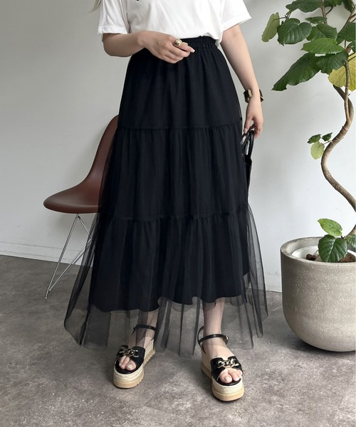 prose verse（プロズヴェール）の「チュールティアードスカート（スカート・レディース・ブラック・ﾌﾘ-）」の2枚目の写真