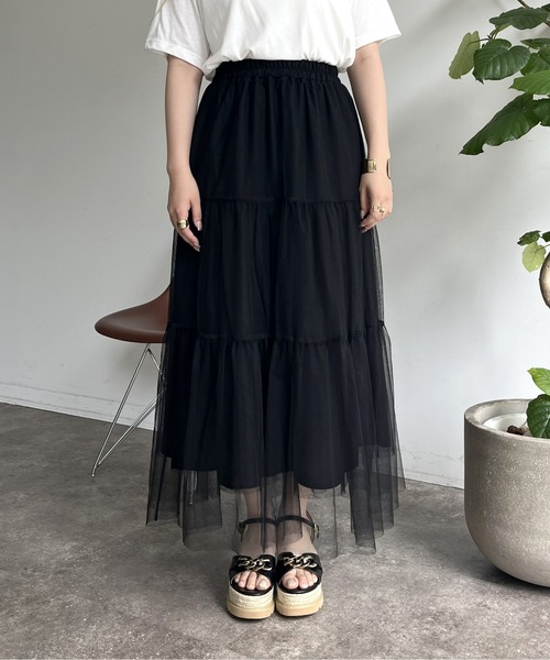 prose verse（プロズヴェール）の「チュールティアードスカート（スカート・レディース・ブラック・ﾌﾘ-）」の17枚目の写真