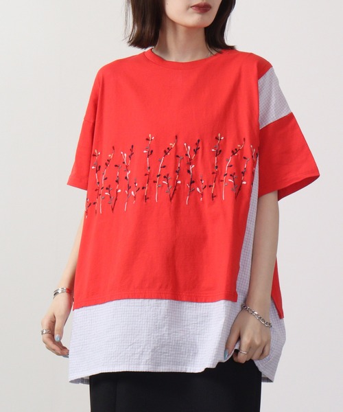 EMAGO カラフル葉っぱの切り替えチュニック 半袖（チュニック）｜Emago（イマゴ）