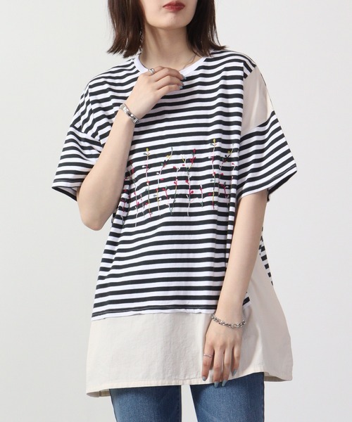 EMAGO カラフル葉っぱの切り替えチュニック 半袖（チュニック）｜Emago（イマゴ）