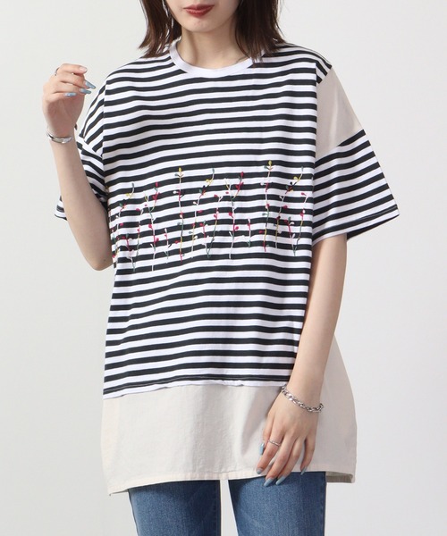 EMAGO カラフル葉っぱの切り替えチュニック 半袖（チュニック）｜Emago（イマゴ）